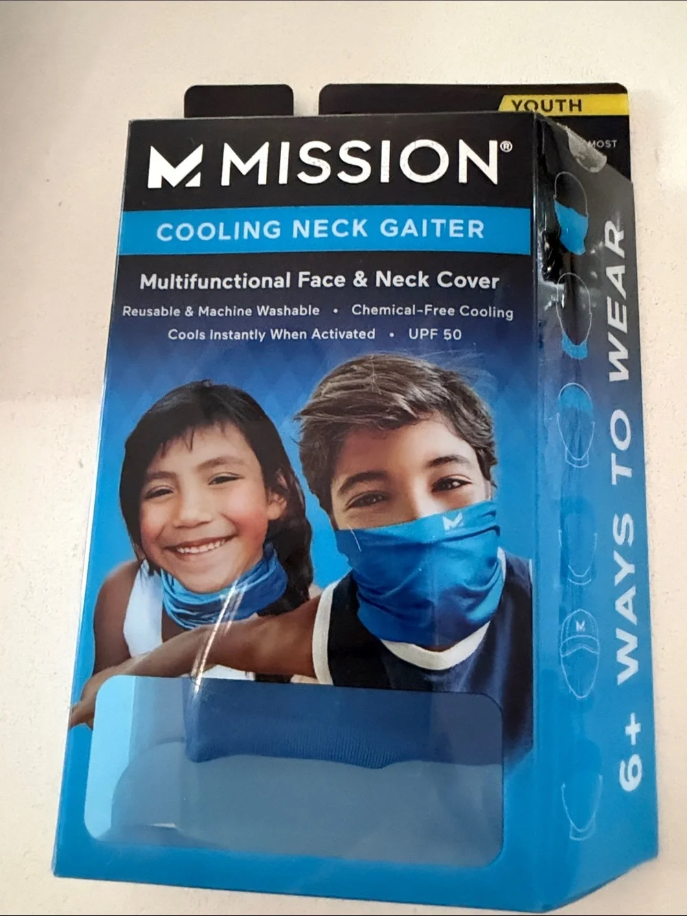MISSION Blue Cooling Neck Gaiter - Youth Multifunctional Face & Neck Cover